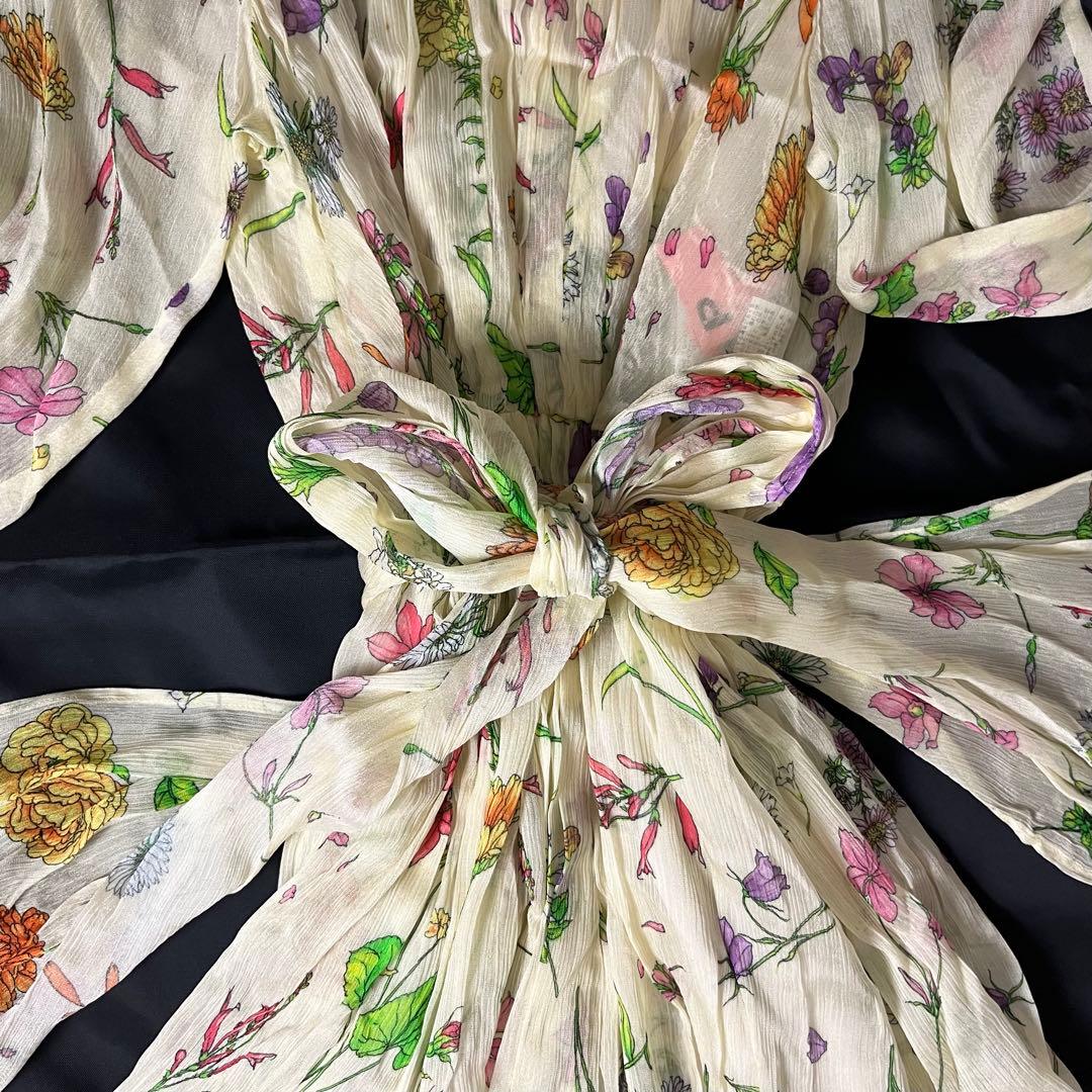 アナイ ロングワンピース 花柄 シフォン シースルー ベルト ホワイト M