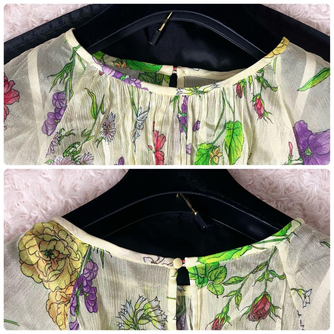 アナイ ロングワンピース 花柄 シフォン シースルー ベルト ホワイト M