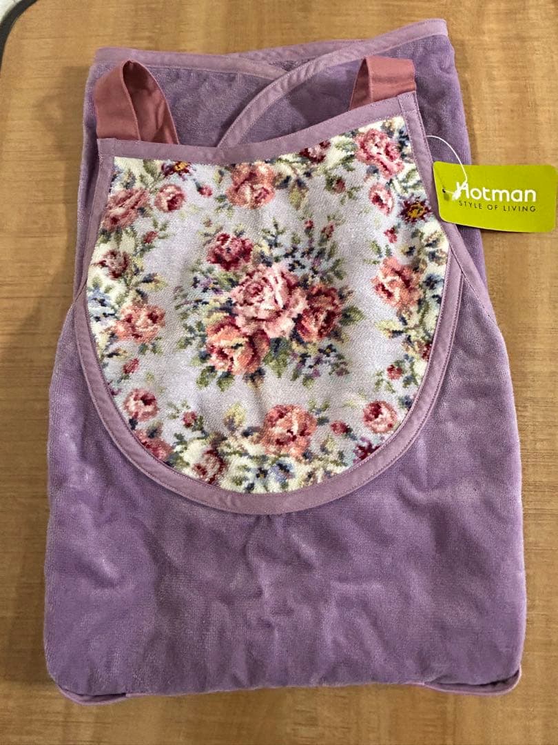 新品　Hotman 花柄刺繍エプロン 紫