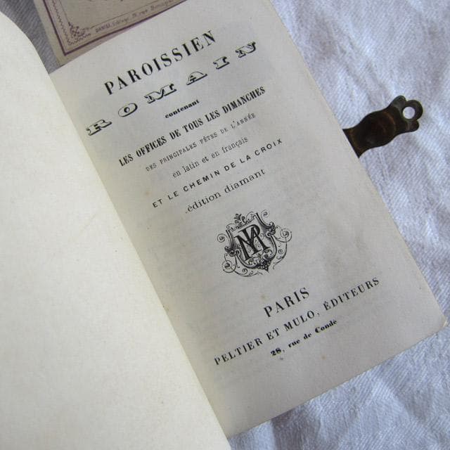 フランスアンティーク 祈祷書 聖書 19世紀 べっ甲風 イニシャル シルバー