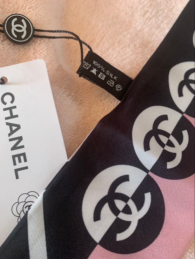 CHANEL シルクスカーフ ピンク ブラック