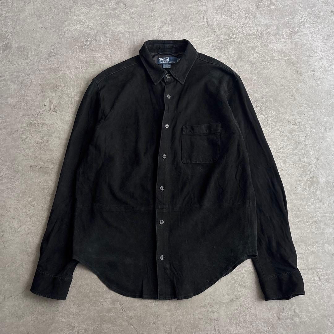 Polo Ralph Lauren【M】本革 スエード レザー 長袖 シャツ 黒