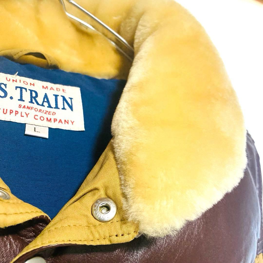 S.TRAIN ダウンベスト L 牛革 カウレザー切替 襟ボア アメカジ ワーク