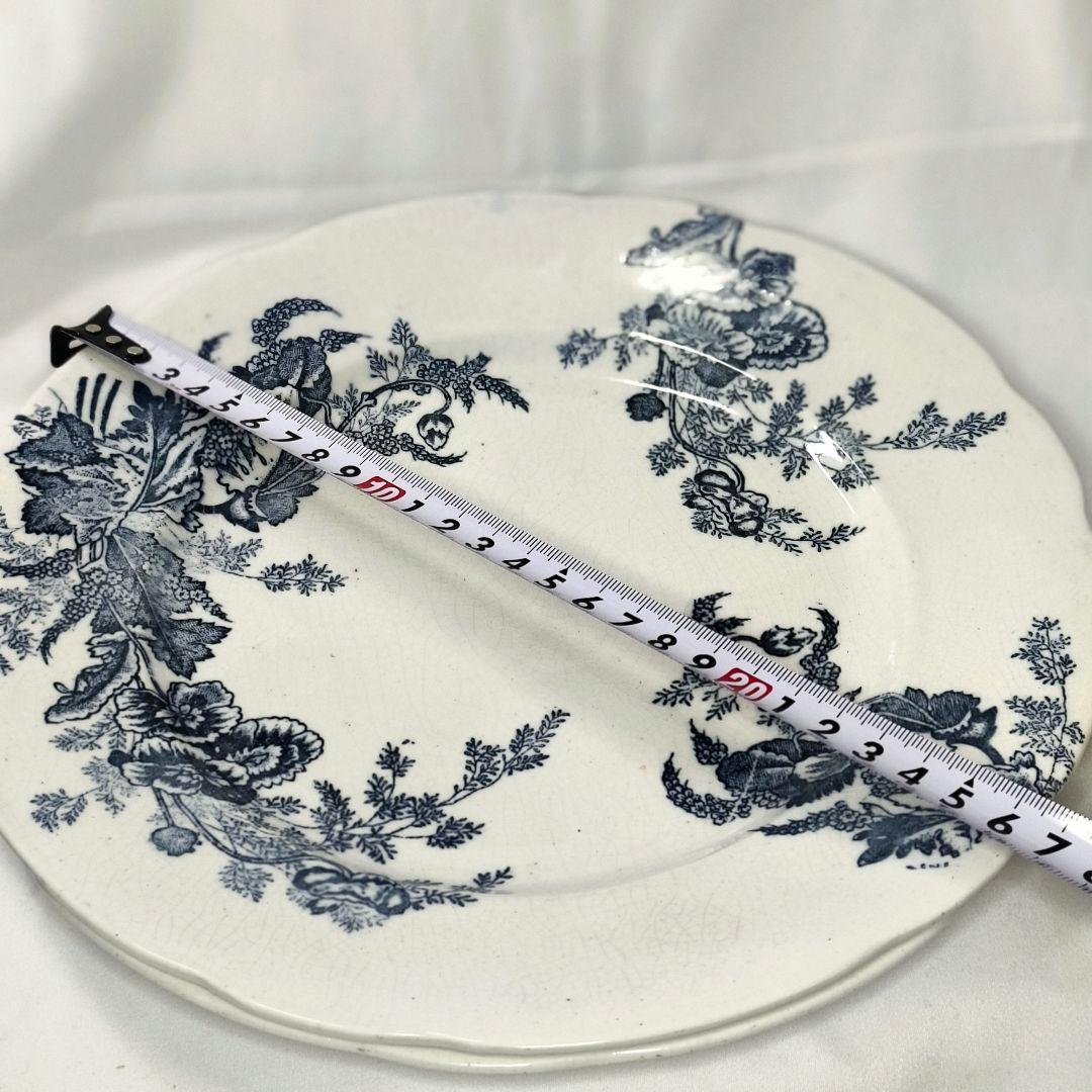 日本皇室陶器(在銘)25.5cm染付皿2枚 明治骨董 コレクター放出 古美術品