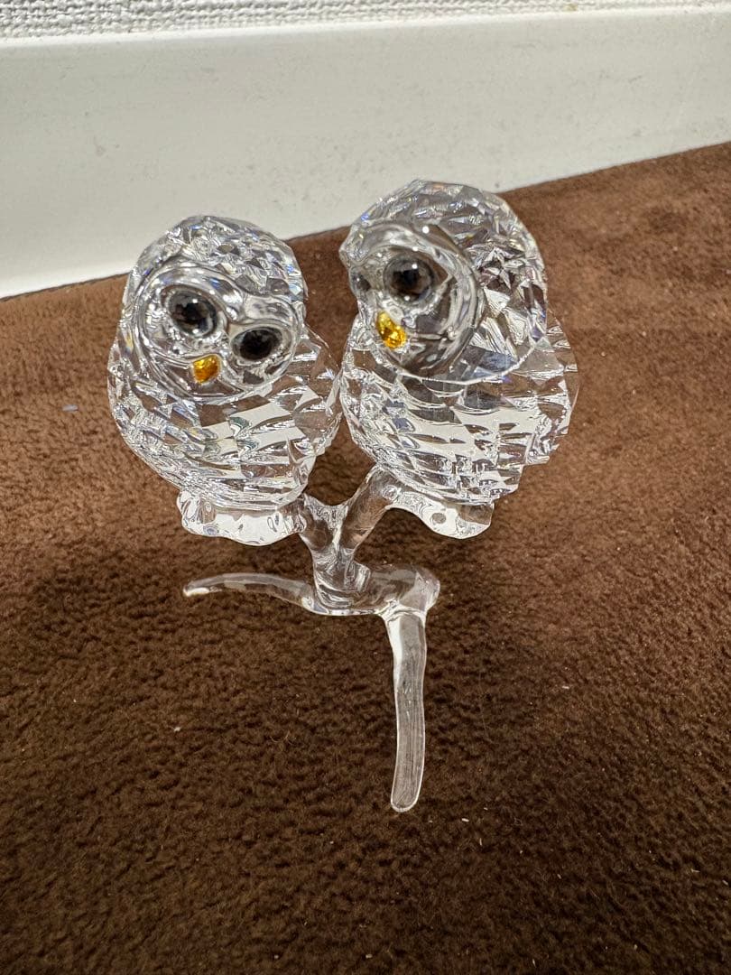スワロフスキー 置物 フクロウ 2羽 カップル 箱付き 美品　Swarovski