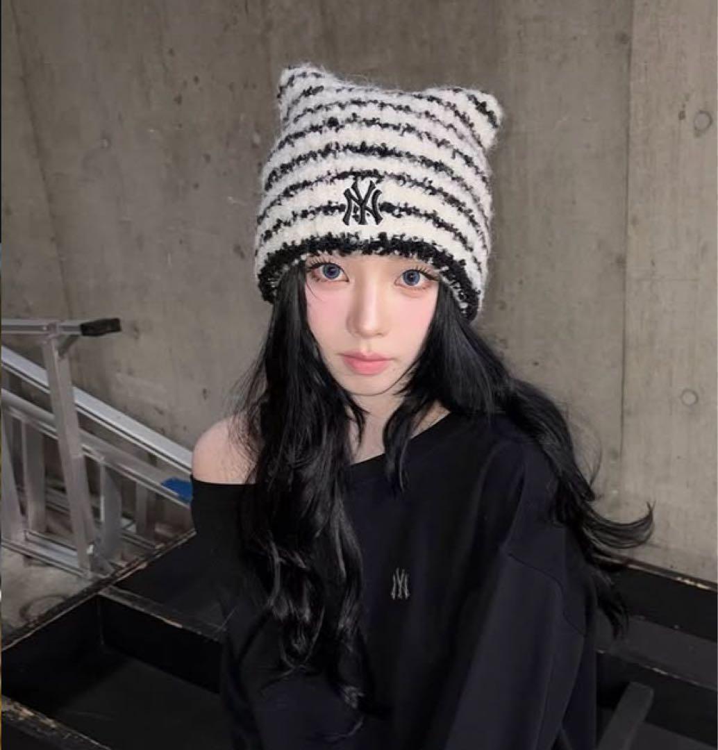 韓国限定 MLB カリナ 猫耳 ミャオン ビーニー ニット帽 aespa【新品】