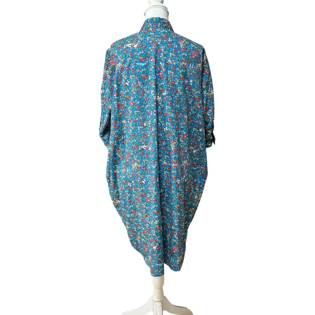 美品✨Tsumori Chisato 花柄五分袖シャツワンピース　ブルー　花柄