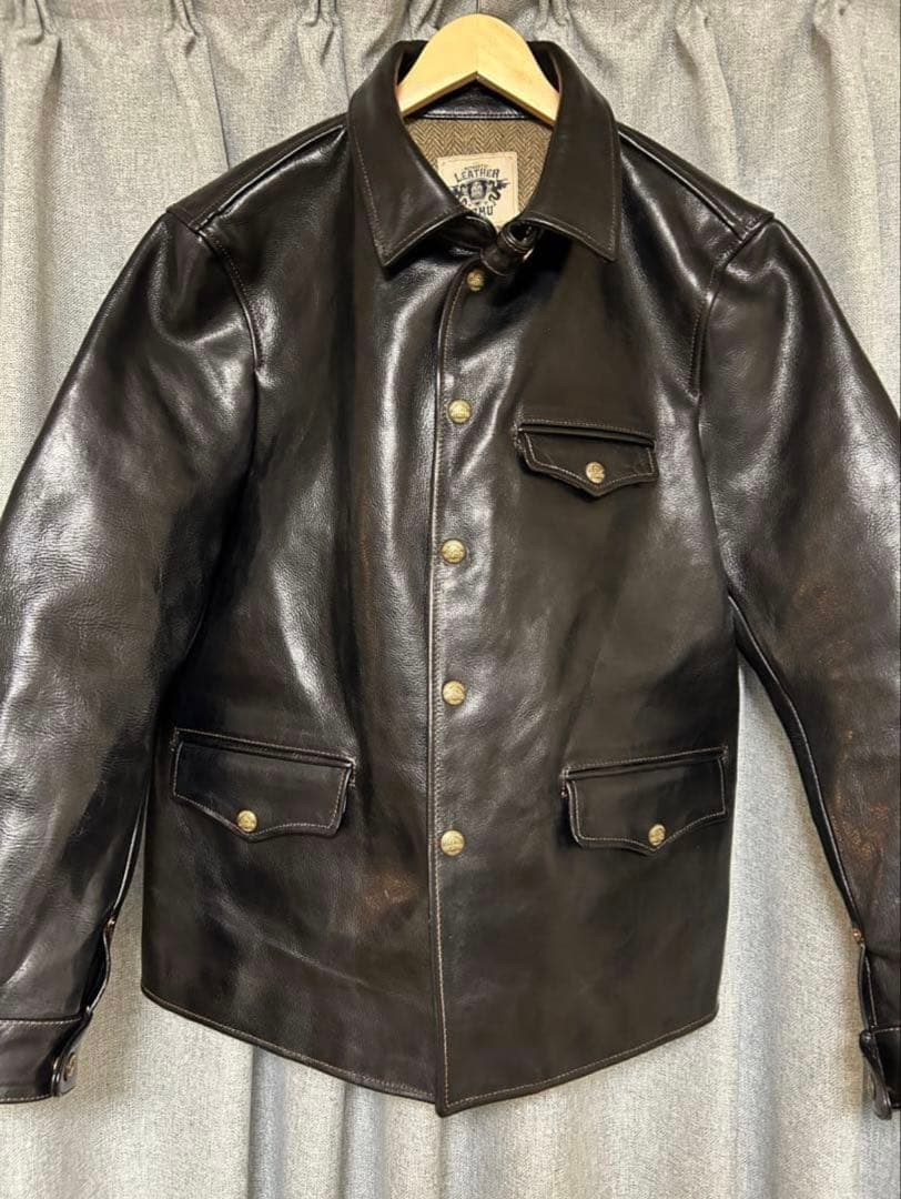 BOMU LEATHER　カーコート　ホースハイド　茶芯　革ジャンXXL(XL)