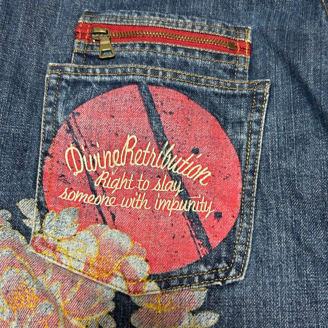 ☆人気☆【絡繰魂】抜刀娘 メンズ 和柄 刺繍デニムパンツ 38 y2k