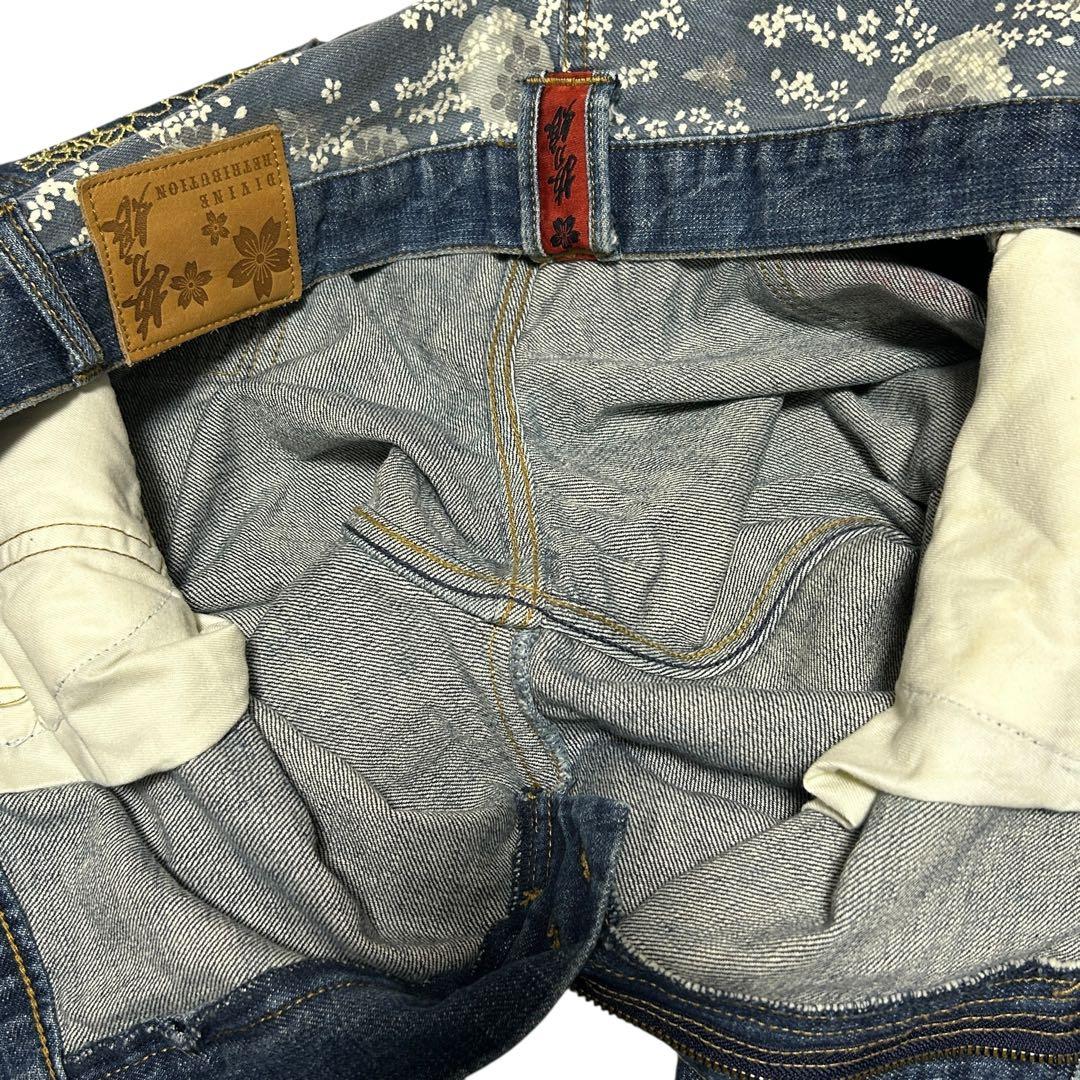☆人気☆【絡繰魂】抜刀娘 メンズ 和柄 刺繍デニムパンツ 38 y2k