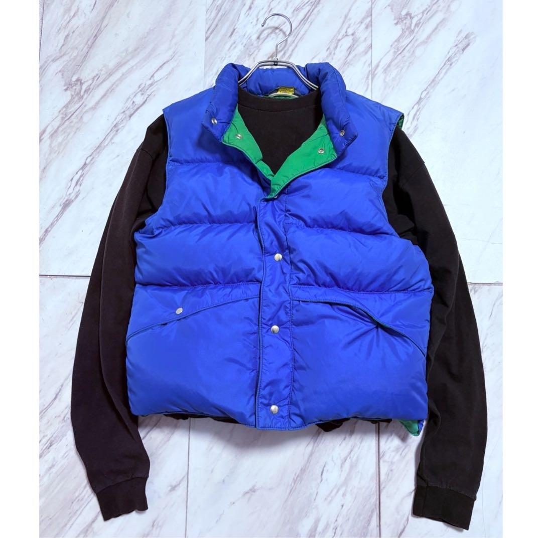 vintage 80s usa製 リバーシブル グリーンブルー ダウンベスト