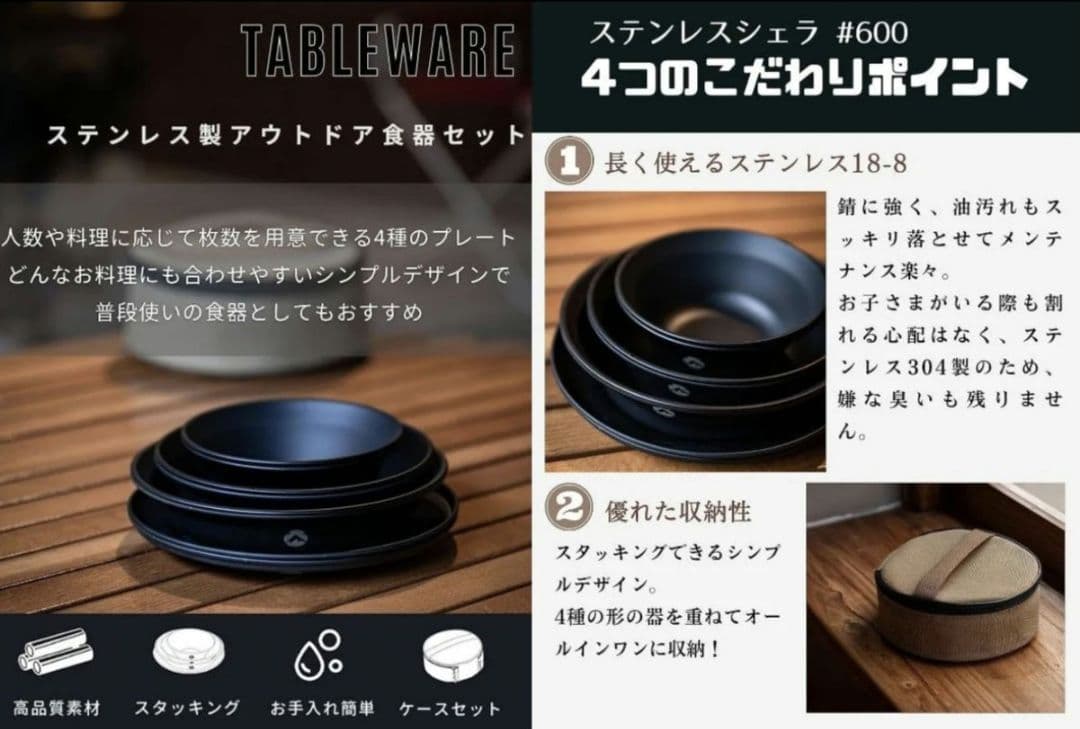 ガストーチとキャンピングムーン／キャンプ プレート ステンレスケース 黒ギア