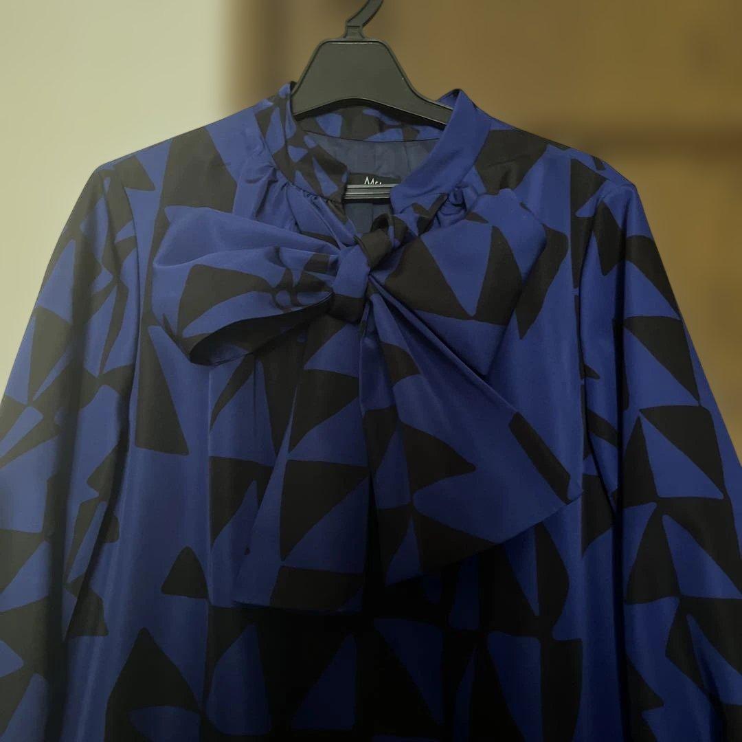 限界値下げ　美品　Mfil エムフィル ワンピース　青×黒の幾何学模様