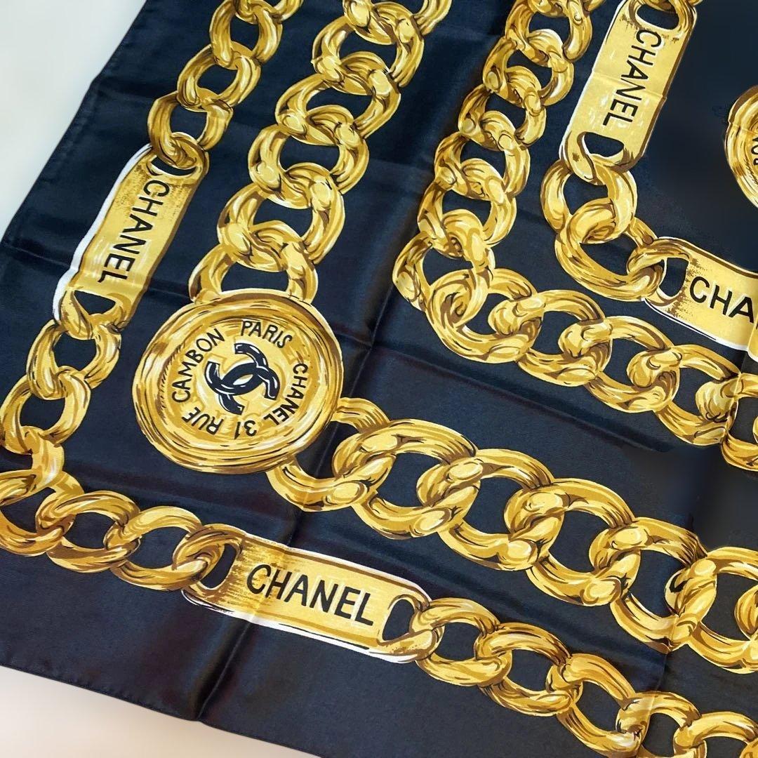 CHANEL ゴールドチェーンパターンスカーフ 大判スカーフ ヴィンテージ