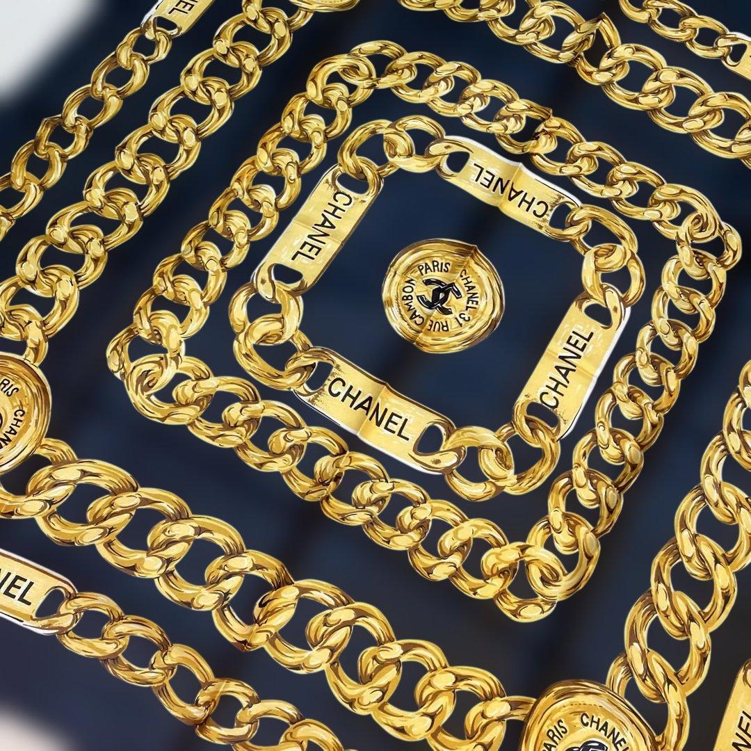 CHANEL ゴールドチェーンパターンスカーフ 大判スカーフ ヴィンテージ