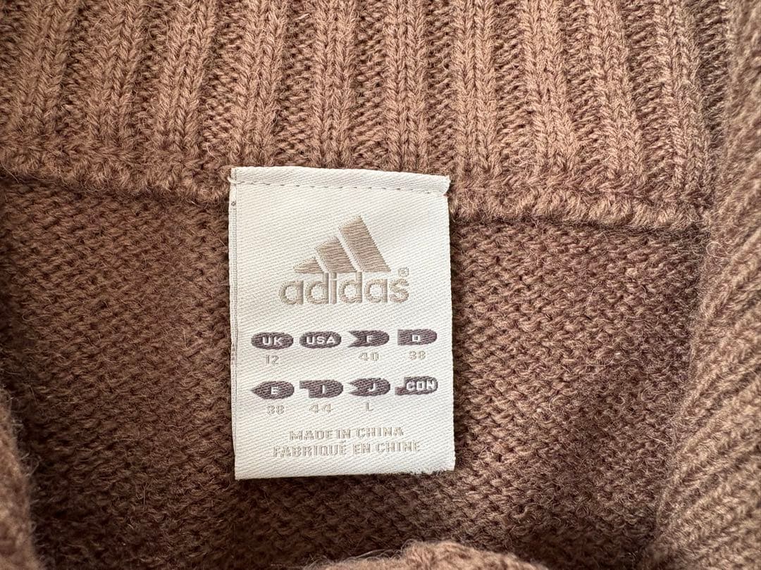 〈美品〉adidas アディダス ニットポンチョ 3本ライン L 茶 羽織り