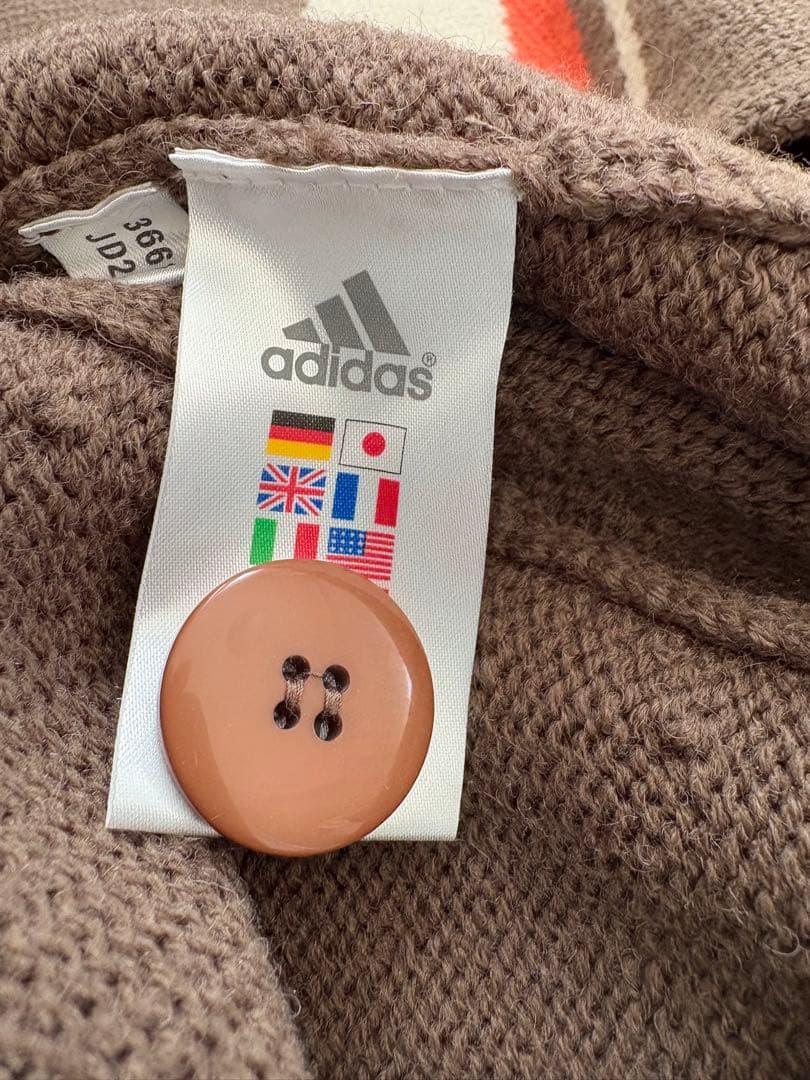 〈美品〉adidas アディダス ニットポンチョ 3本ライン L 茶 羽織り