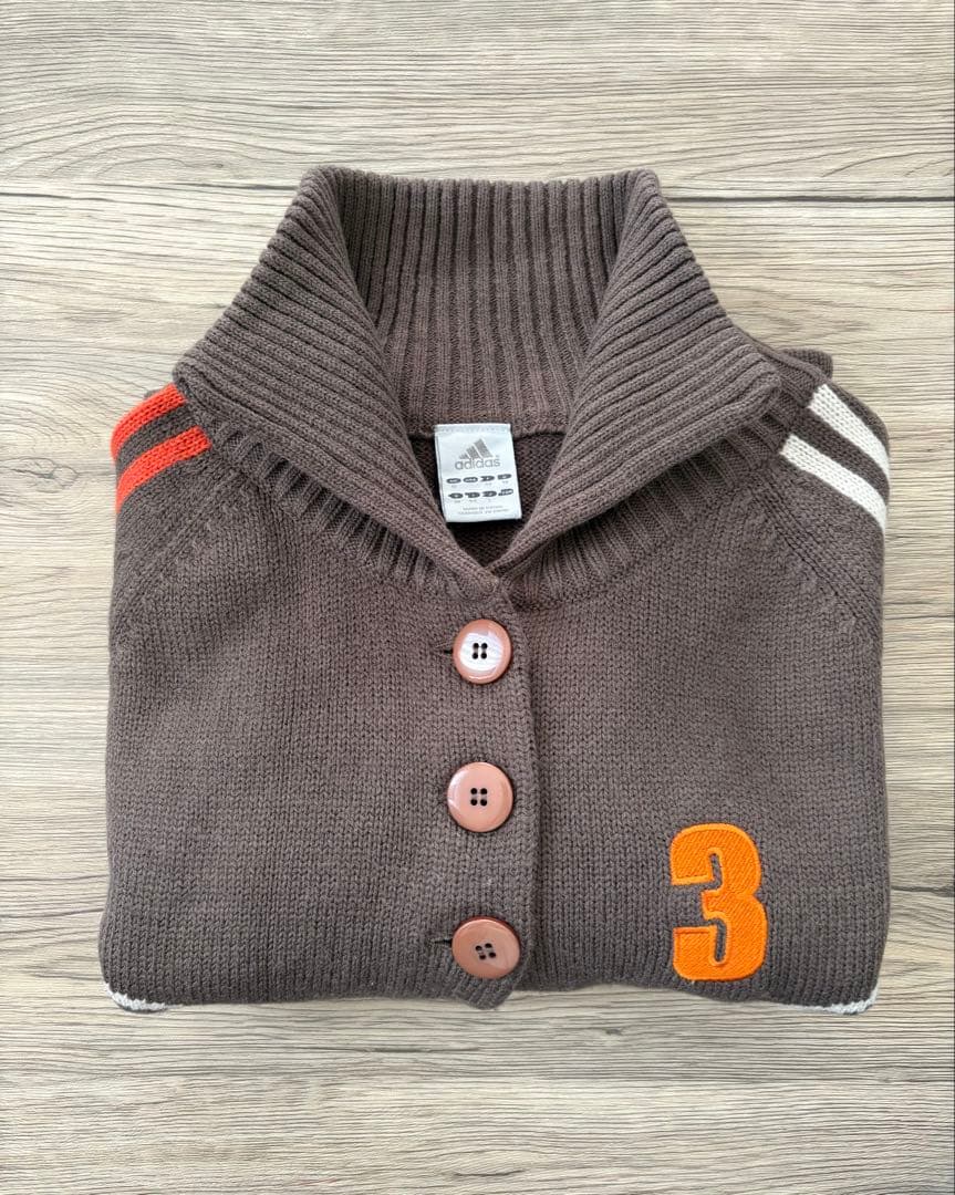 〈美品〉adidas アディダス ニットポンチョ 3本ライン L 茶 羽織り