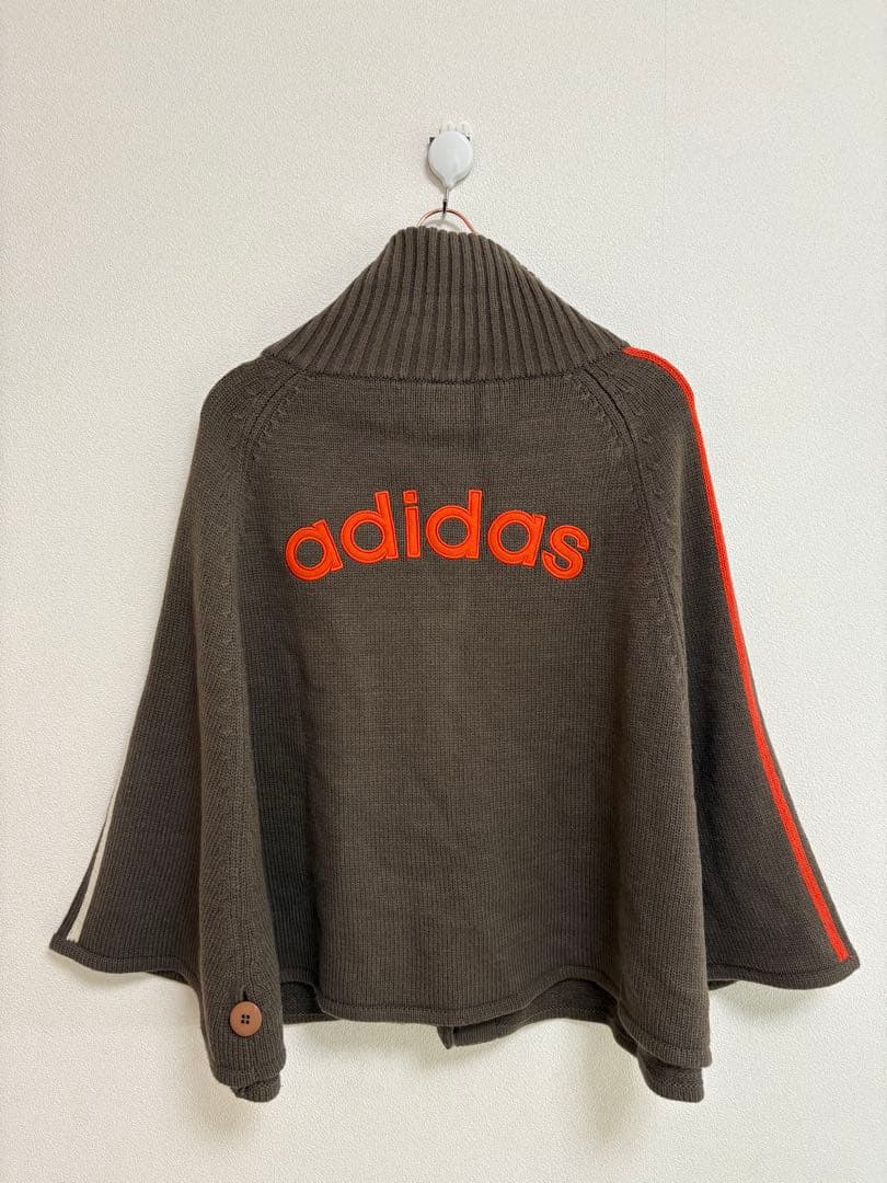 〈美品〉adidas アディダス ニットポンチョ 3本ライン L 茶 羽織り