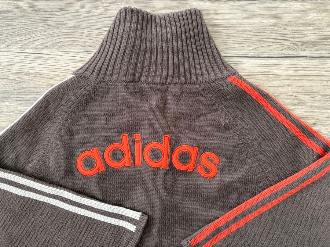 〈美品〉adidas アディダス ニットポンチョ 3本ライン L 茶 羽織り