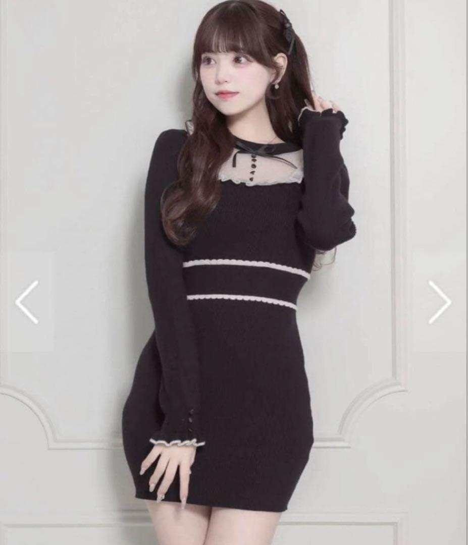 pium ピウム チュールフリルドーリーニットワンピース