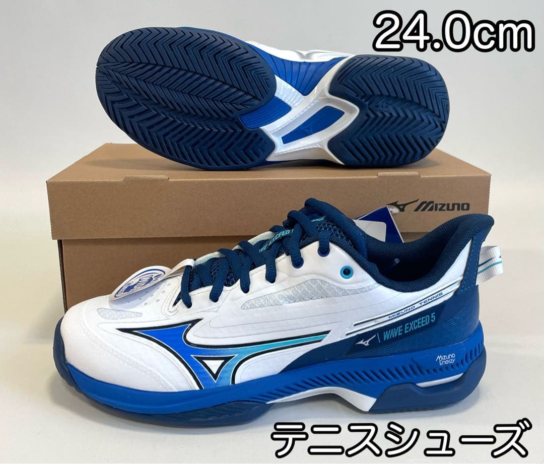 ミズノ【24.0cm】61GA231529 テニスシューズ ワイドモデル 白×青