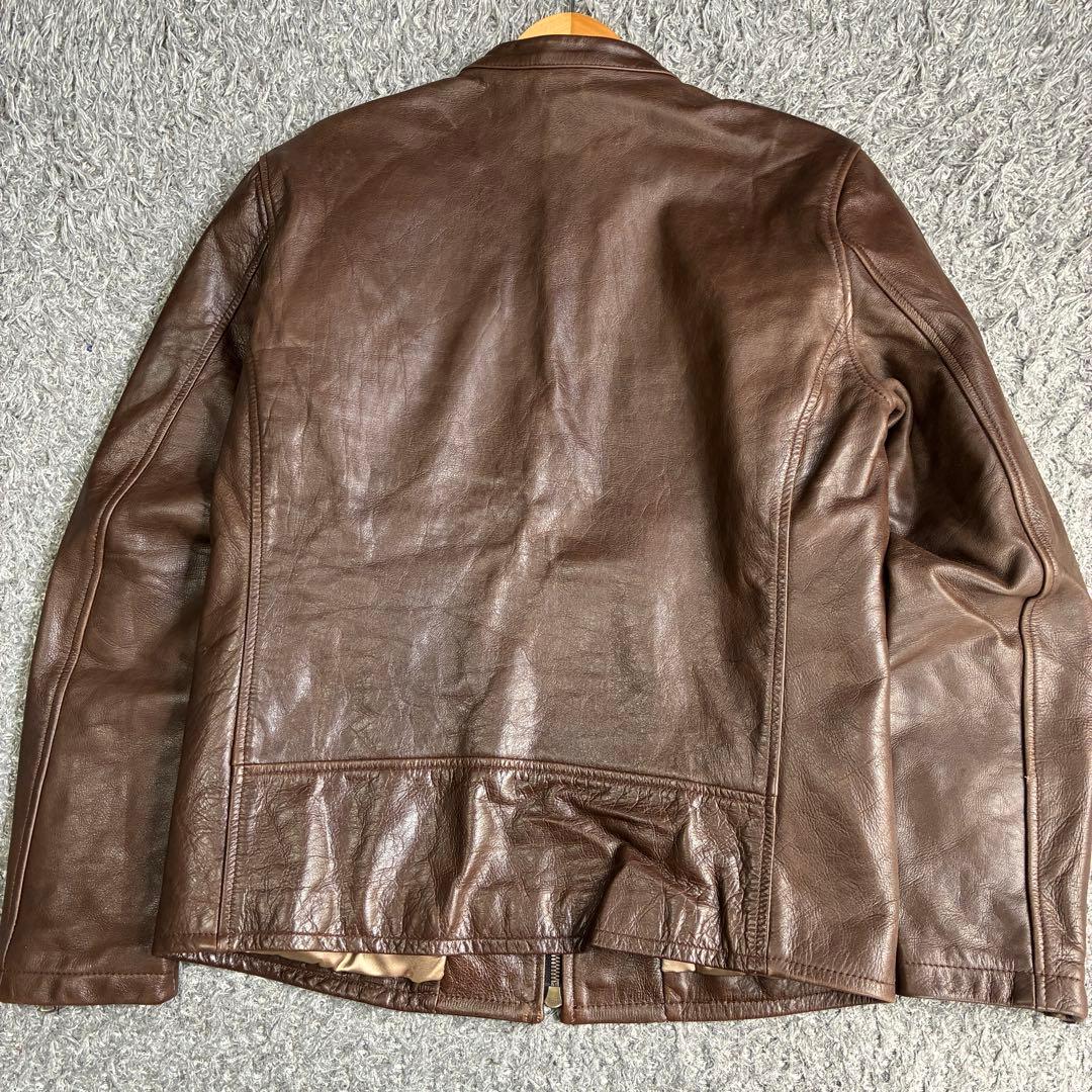 【美品】NO ID カウレザーVネックシングルライダースJKT 茶 3 牛革
