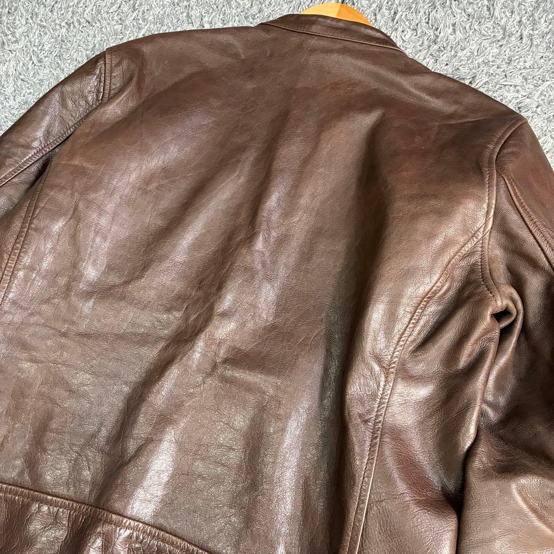 【美品】NO ID カウレザーVネックシングルライダースJKT 茶 3 牛革