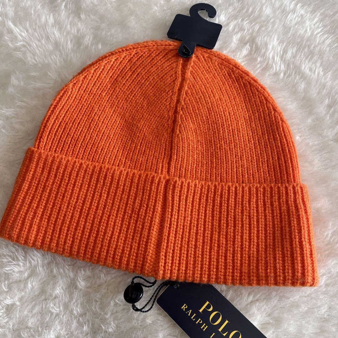 ポロベア　ニット帽　ポロラルフローレン　オレンジ　ビーニー　刺繍　星条旗