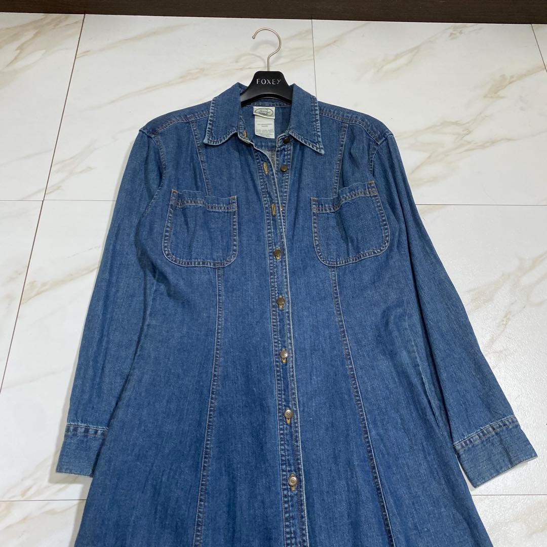 希少♡ローラアシュレイ デニム マキシ丈ロングワンピース Aライン インディゴ