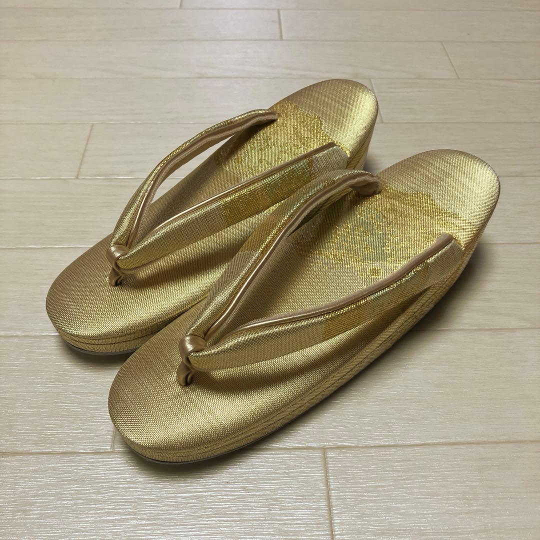 佐賀錦　草履バッグセット　正絹　本金箔入り　ゴールド