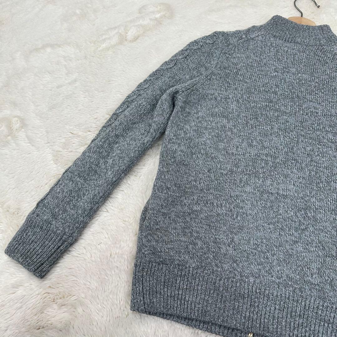 ✨美品✨ジュンアンドロペ 防風裏地付 ケーブルニット ジップブルゾン グレー M