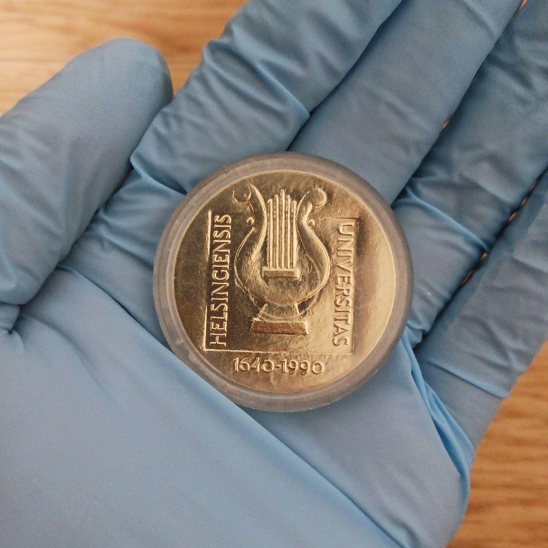 1990年 フィンランド 100マルク 350周年 へルシンキ大学 フクロウ銀貨