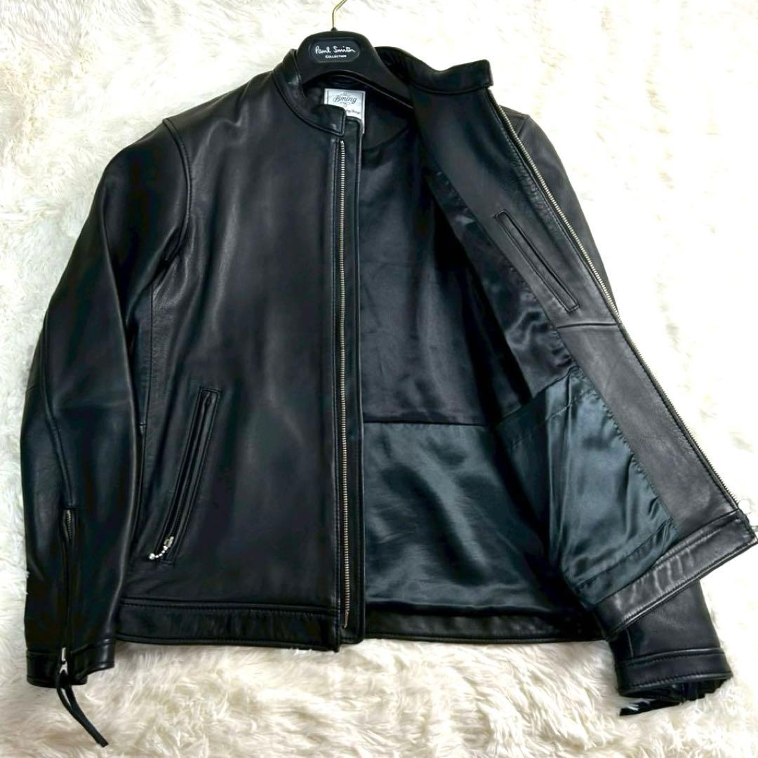 極美品 BEAMS シングルライダースジャケット　羊革ラムレザー 黒 M