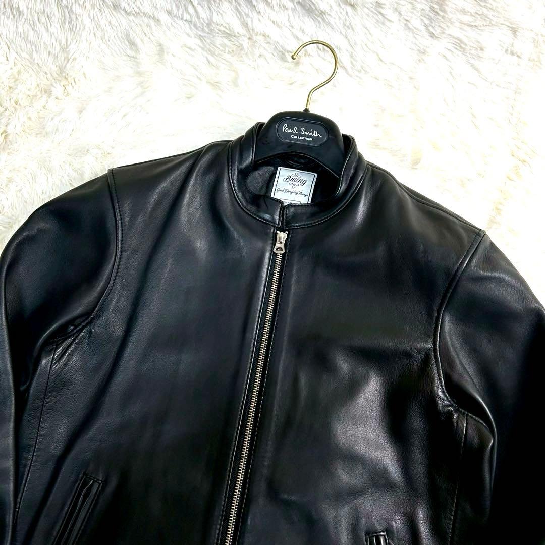 極美品 BEAMS シングルライダースジャケット　羊革ラムレザー 黒 M