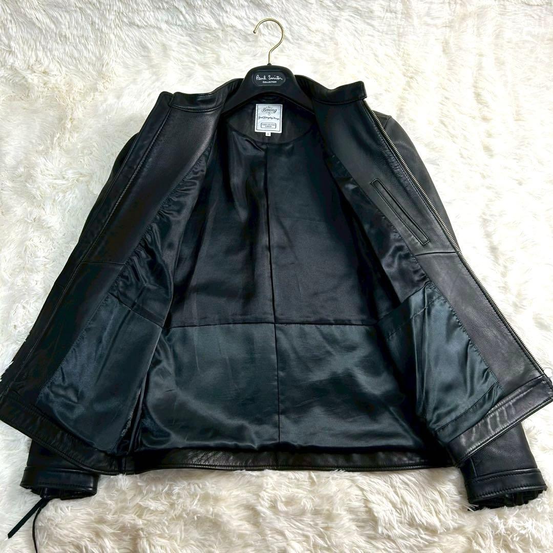 極美品 BEAMS シングルライダースジャケット　羊革ラムレザー 黒 M