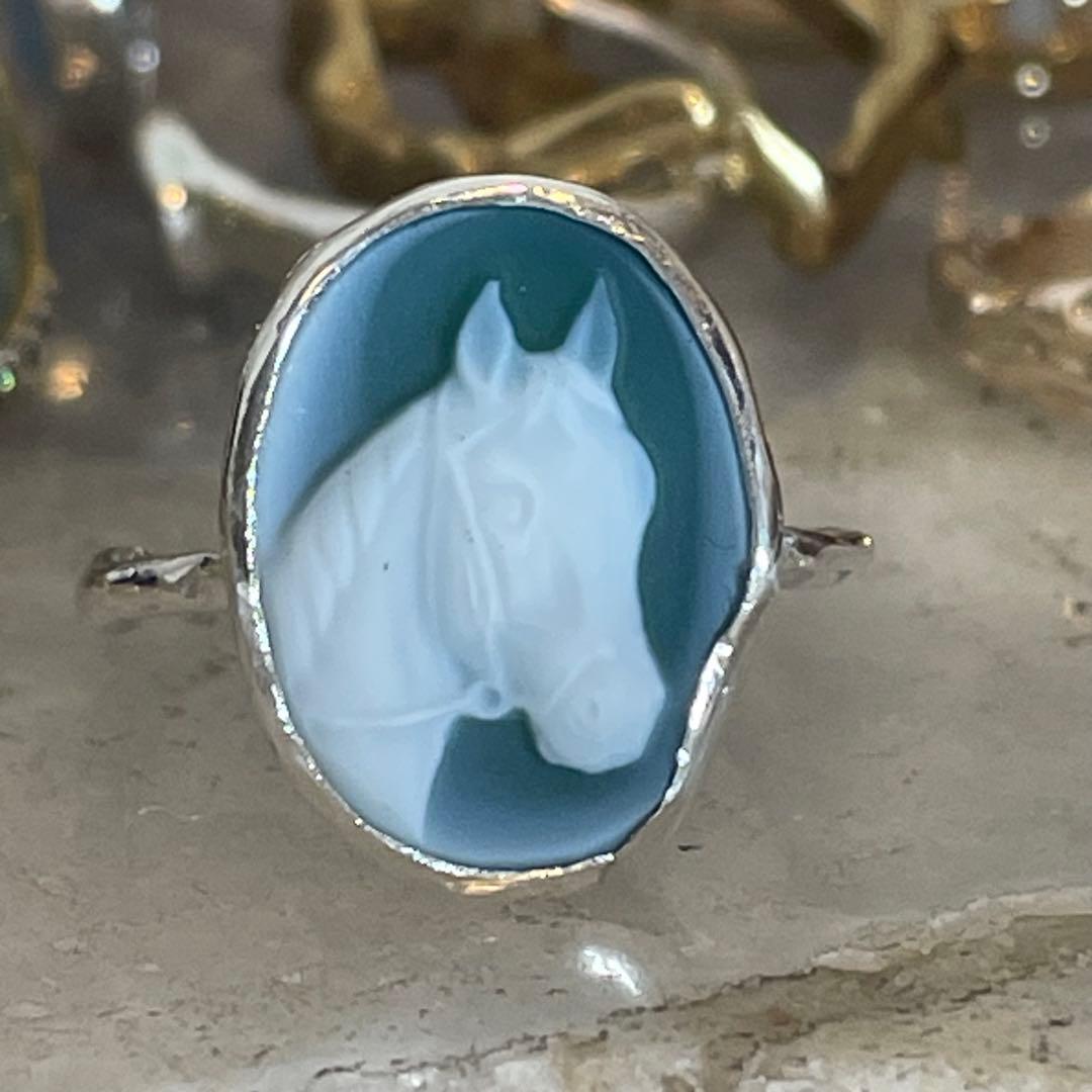 ハンドメイド　シルバー925 シルバーリング　ストーンカメオ　馬