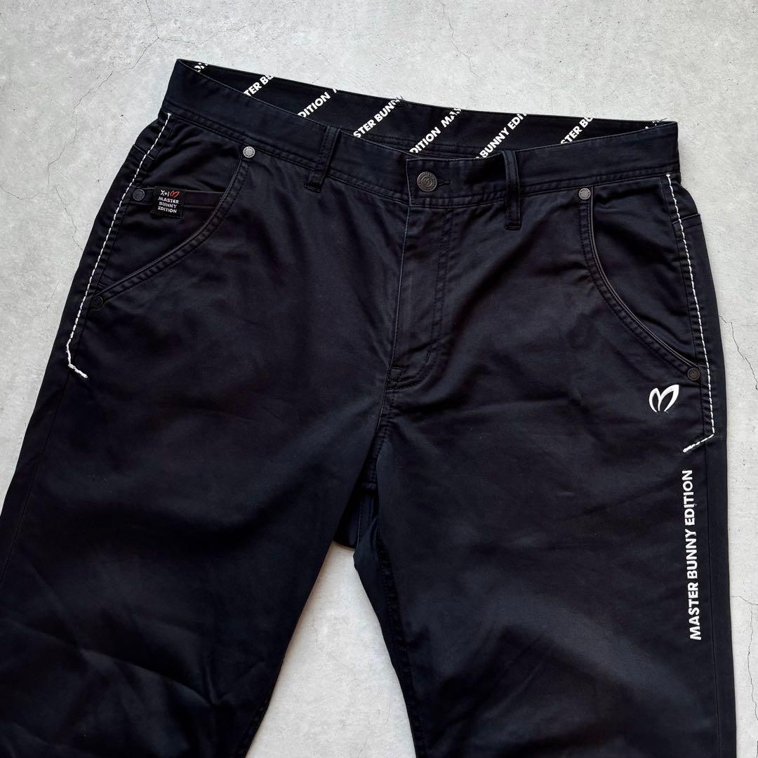 マスターバニーエディション ストレッチロングパンツ ロゴ メンズ5 黒 ゴルフ