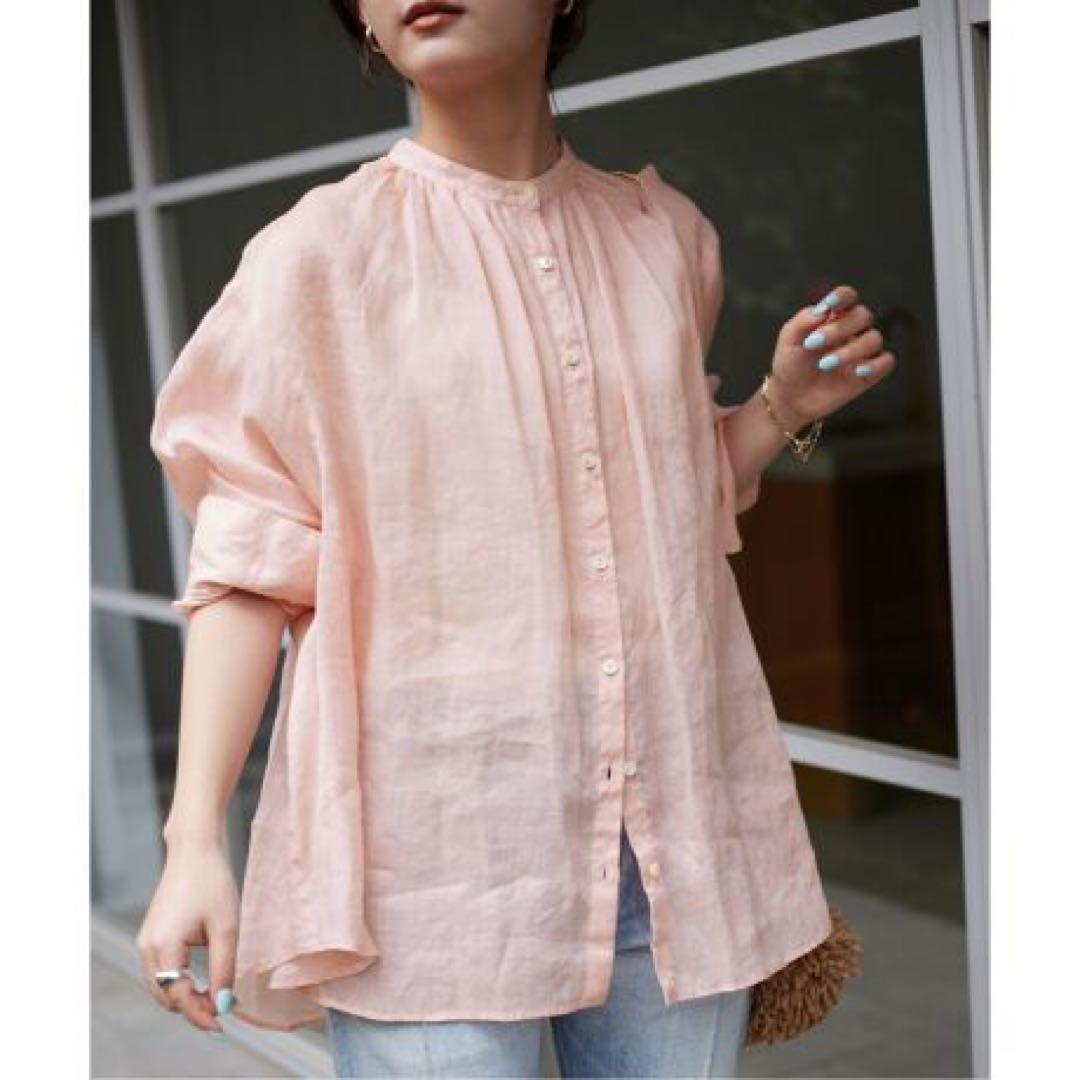 【美品】SLOBE IENA / ラミーギャザーシャツ 麻100 ピンク