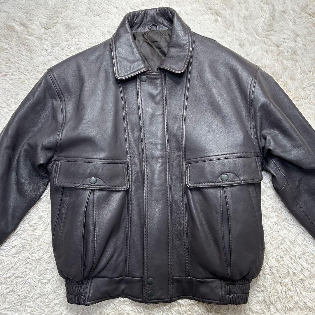 90s ヴィンテージ A-2 短丈 ラムレザー ボンバージャケット 濃茶 XL