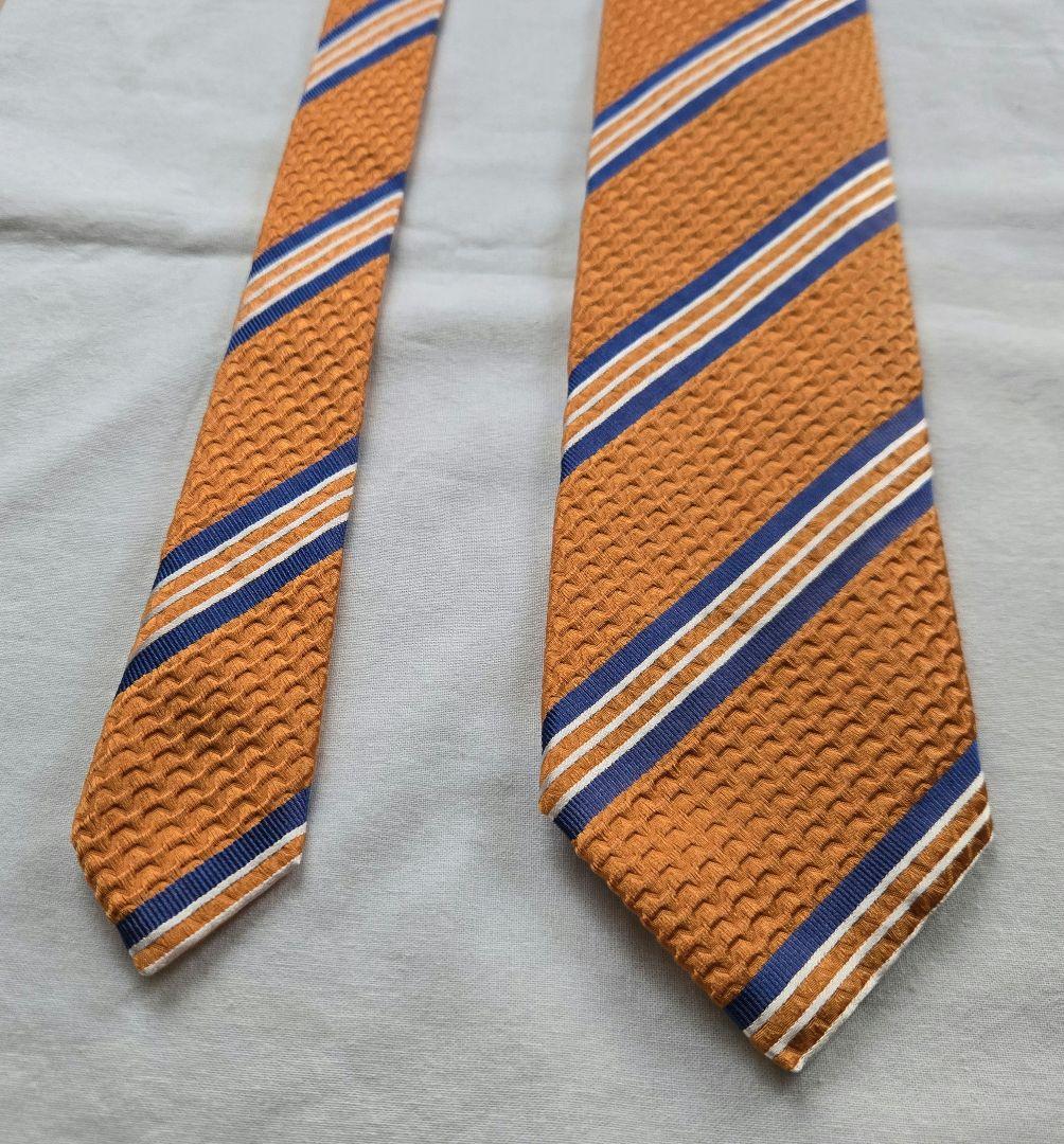 美品　TINO COSMA オレンジ　ストライプ ネクタイ　シルク　ハンドメイド