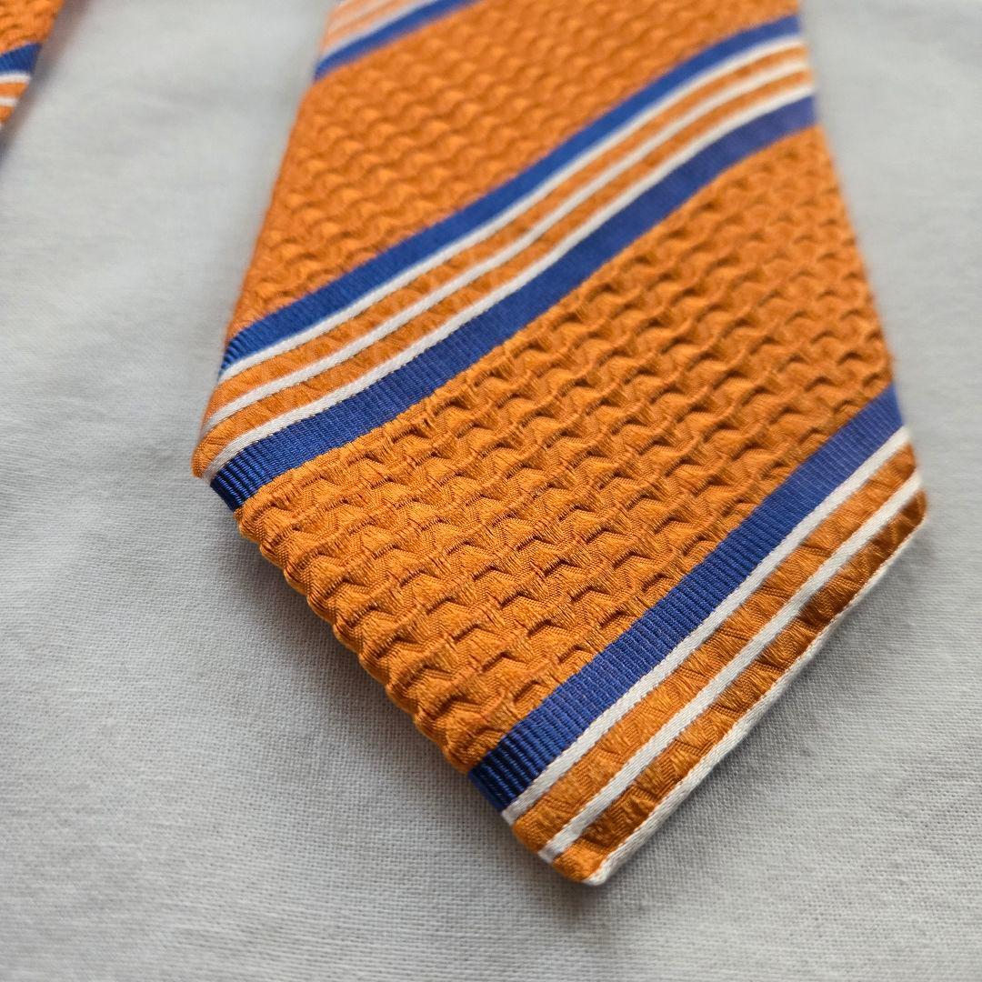 美品　TINO COSMA オレンジ　ストライプ ネクタイ　シルク　ハンドメイド