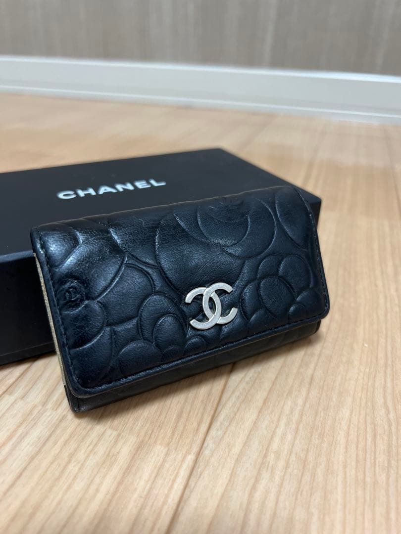 CHANEL カメリア　キーケース　ブラック　美品