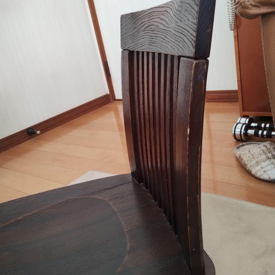 002 回転座椅子　ダークブラウン 木製 スラットバック 座椅子　タモ材