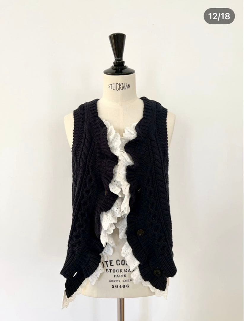 rosy monster wave lace knit vest ネイビー