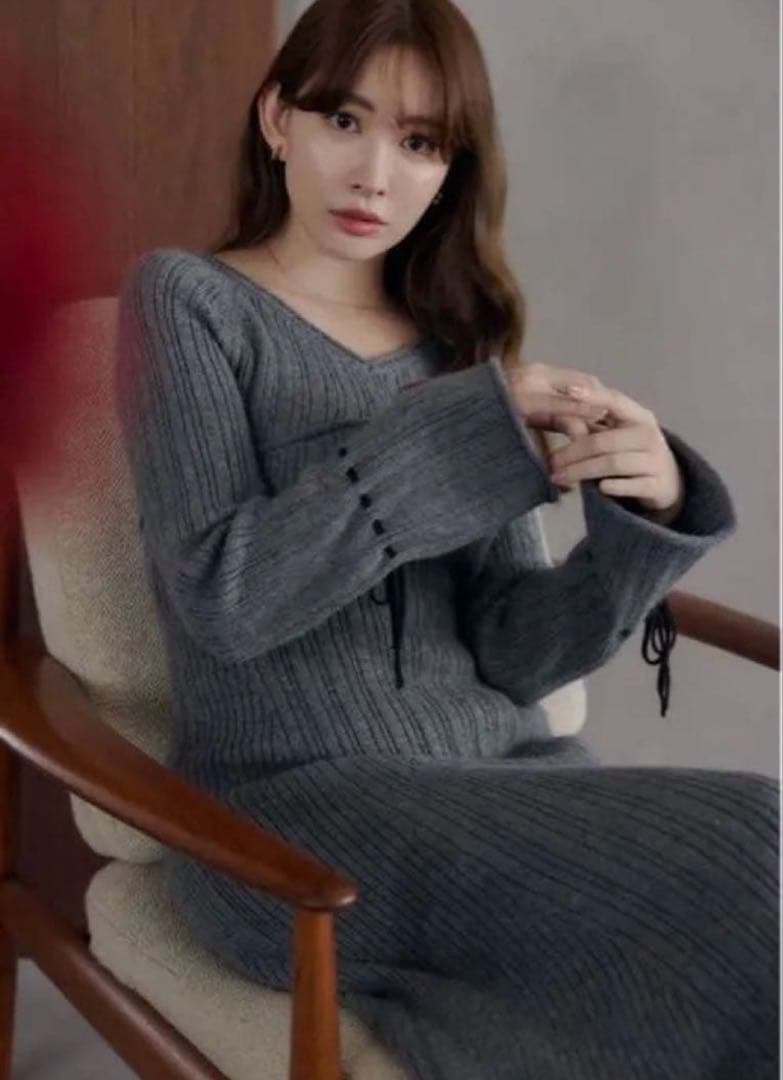 【かお】Herlipto Back Lace-Up Knit Dress