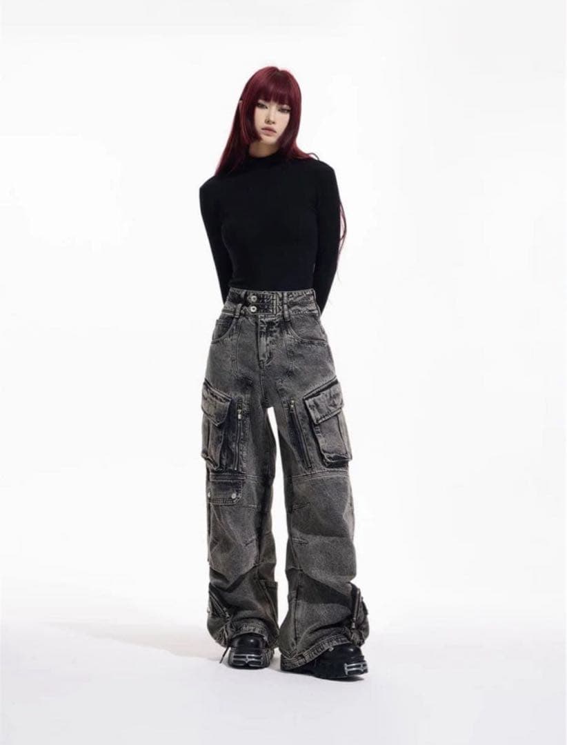 【PEOPLESTYLE】WASHED GREY WIDE LEG JEANS