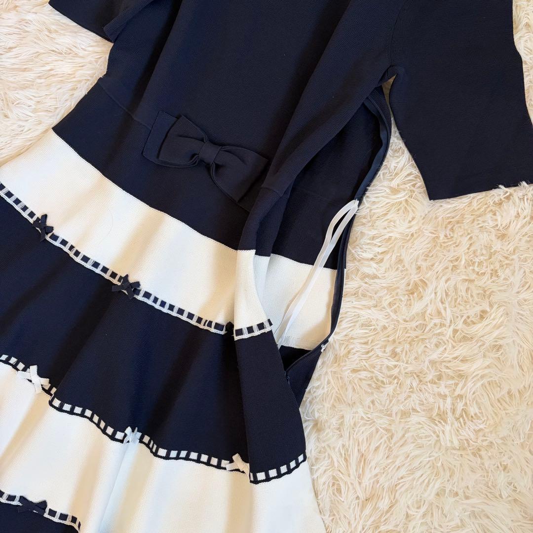 美品✨️エムズグレイシー ロングワンピース ニット フレア リボン ボーダー 40