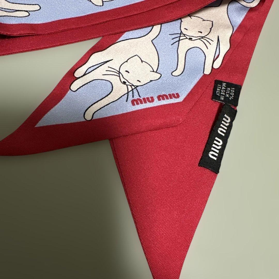 miumiu ミュウミュウ スカーフ 猫柄 シルクスカーフ 数量限定品