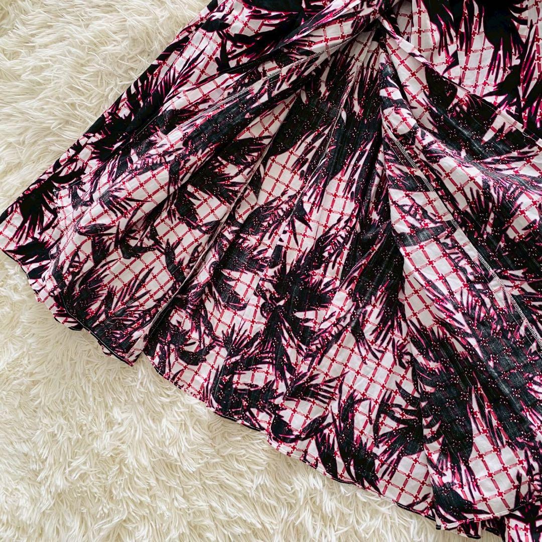 DVF●未使用/近年タグ付●パーム総柄 マキシ丈カシュクールコットンラップドレス